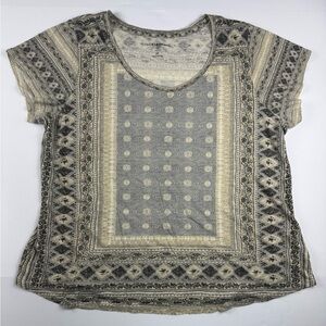 Lucky Brand Black and Cream Patterned Short Sleeve Top size XXL